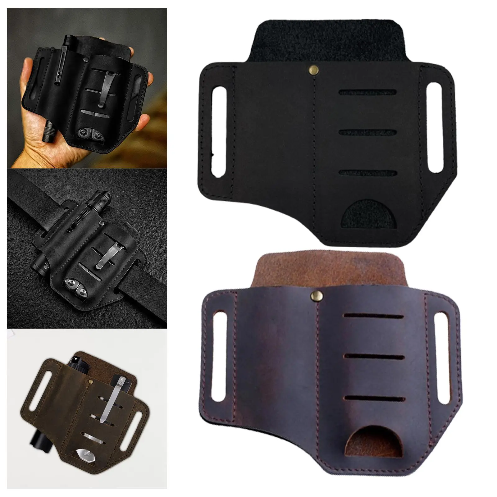 Convenient Tool Organizer Leather Sheath for Camping Outdoor Flashlight