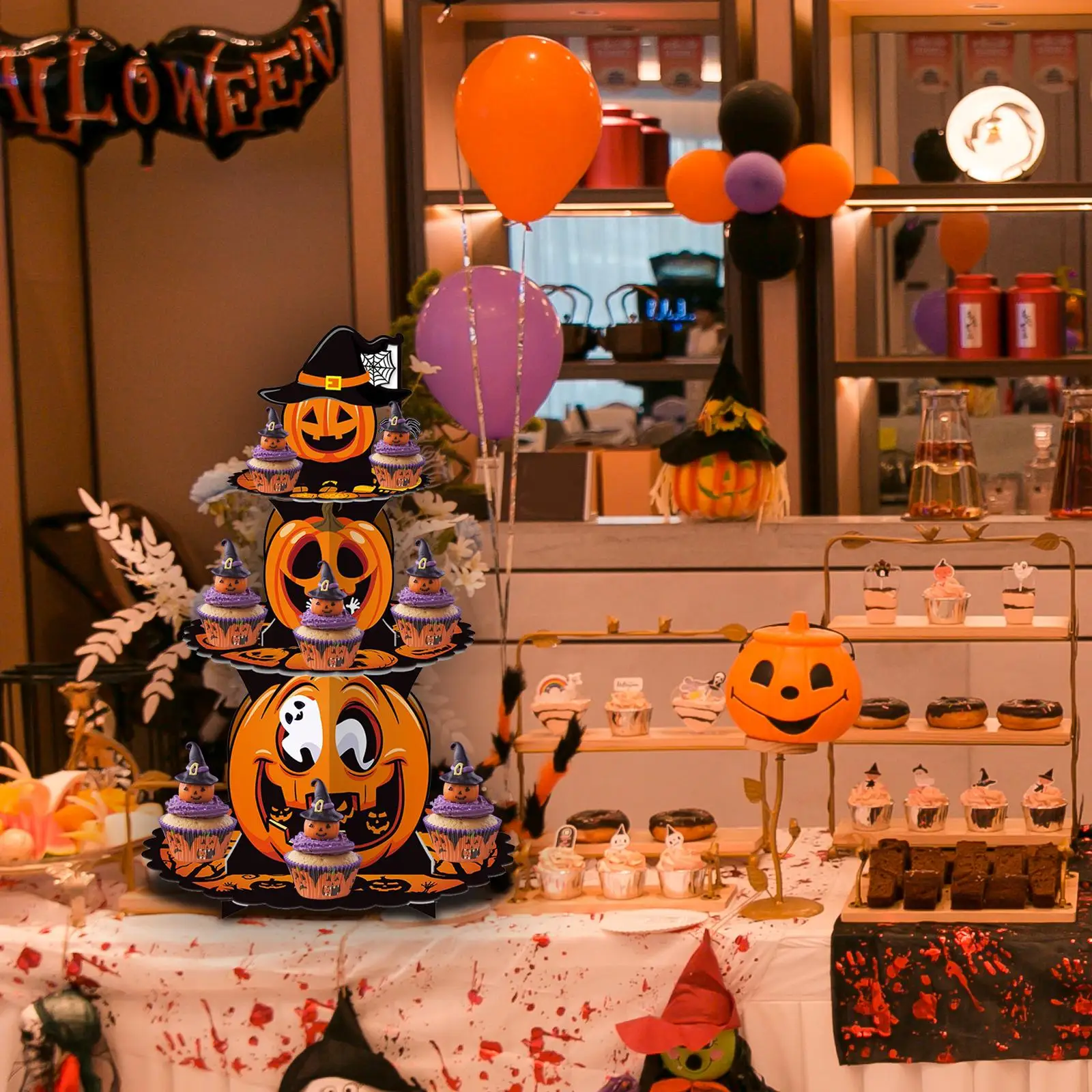 Halloween Cupcake Stand 3 Tier Fruit Pastry Holder Halloween Decoration Pumpkin Layered Cake Stand for Desktop Wedding Tea Party