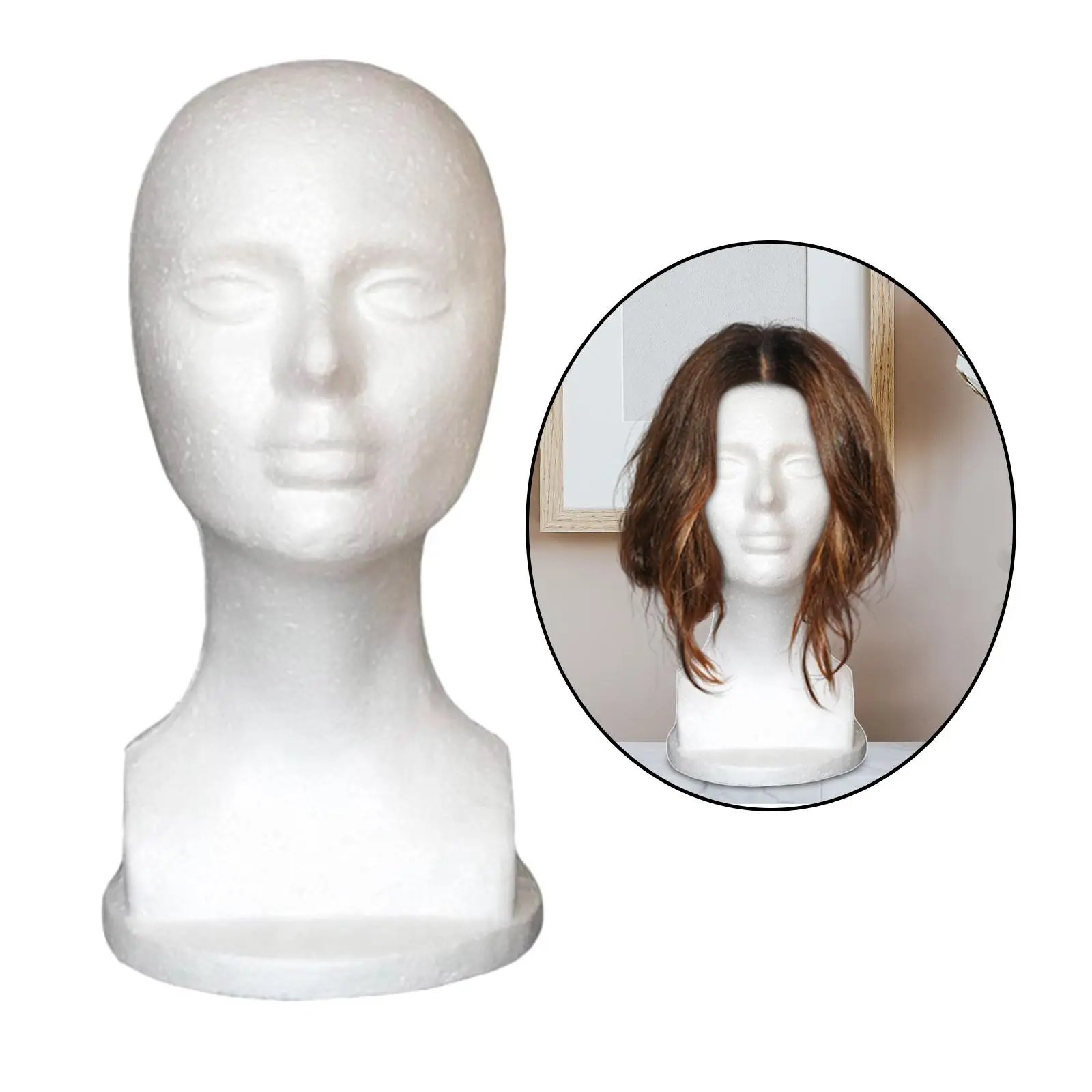 Female Foam Mannequin Head, Manikin Foam Head, Hat Display Holder, Lightweight Easy to Carry Foam Mannequin Hat Stand for