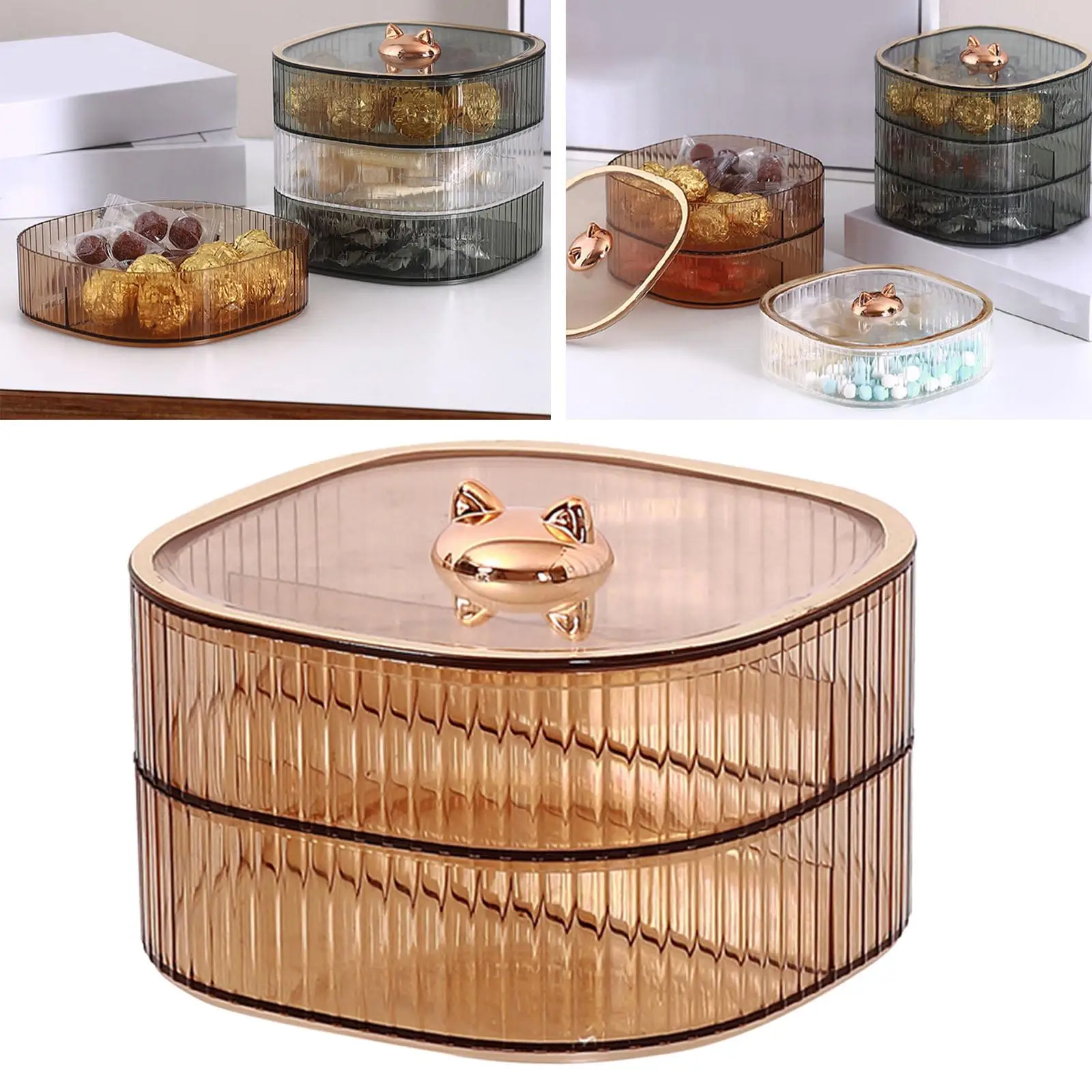 Multifunction Dried Fruit Holder Tray Organizer with Cover,Fruit Plate,2 Tiers Serving Dish Tray Platter