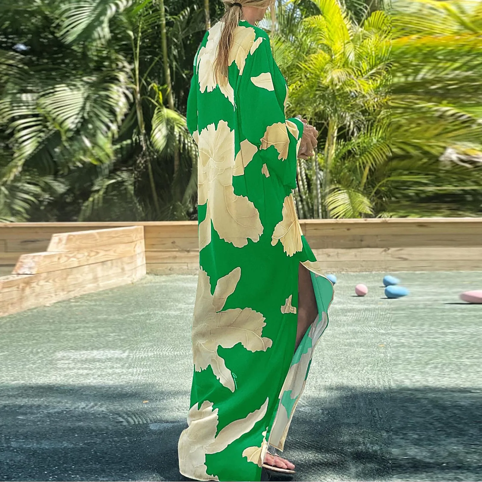 Summer Women's Fashion Leisure Printed Beach Blouse Pullover Sunscreen Women'S Holiday Dress Chiffon Cover Ups Beachwear long flowy beach dress
