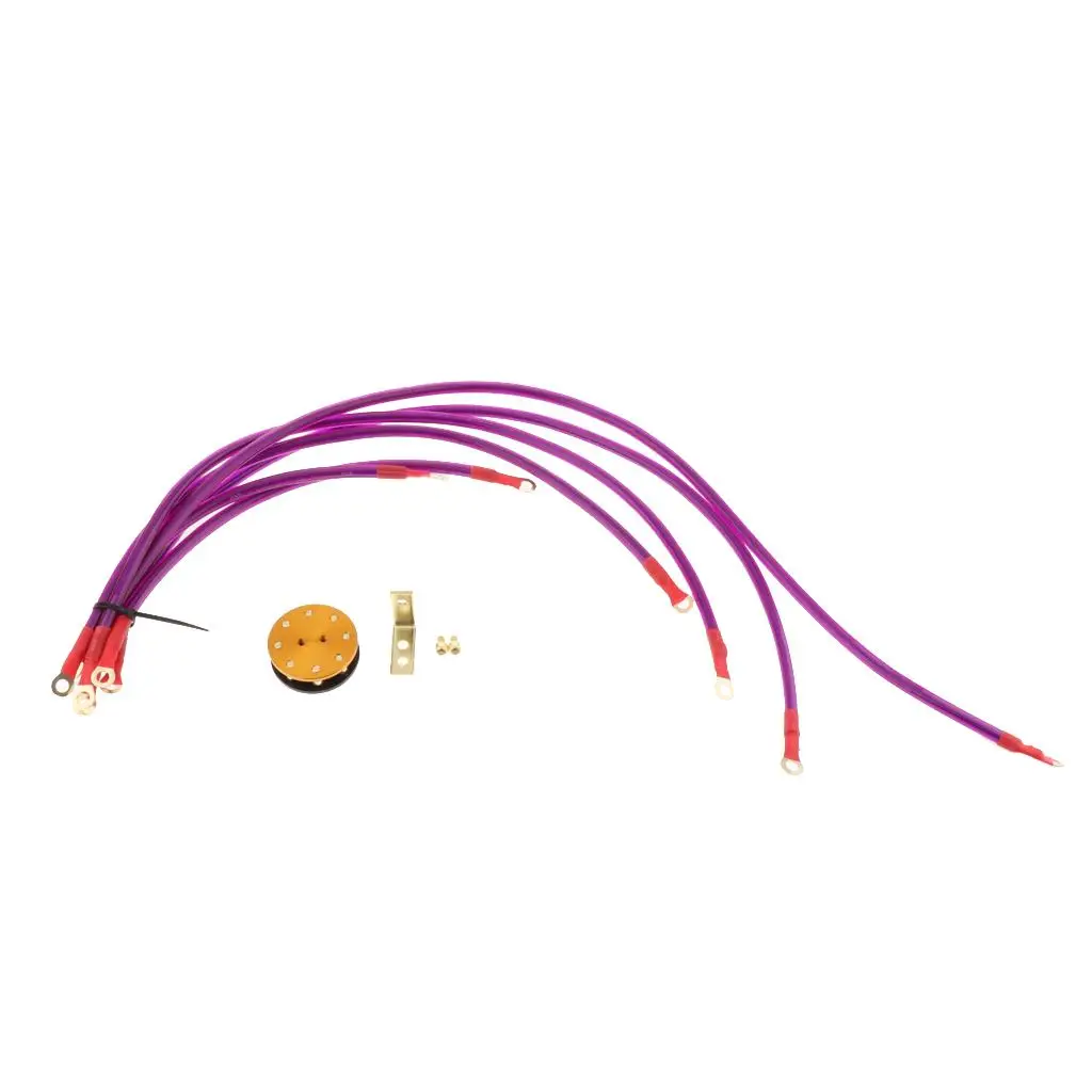 Dia 8mm 6 Point Earth Ground Grounding Wire Cable Kit System Purple
