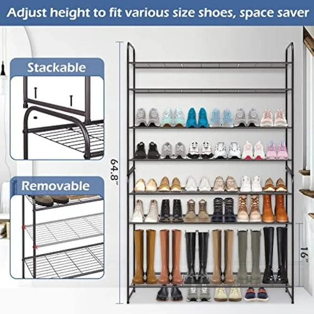 KEETDY 3-Tier Long Shoe Rack for Closet Metal Shoe Organizer for Entryway,  Wide Stackable Shoe Storage Shelf with Sturdy Wire Grid for Closet Floor
