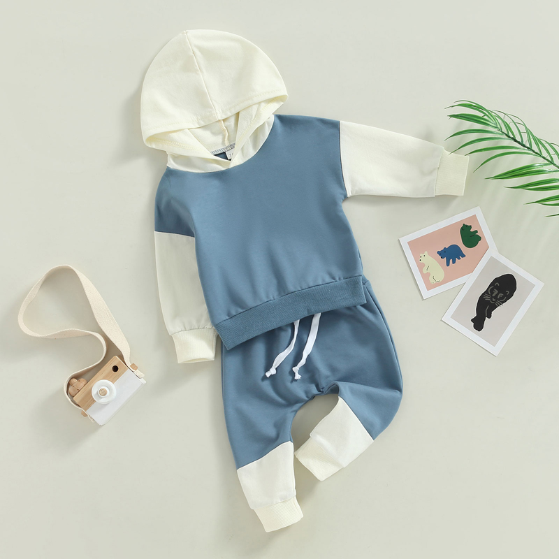 FOCUSNORM 0-3Y Herbst Kausalen Baby Jungen 2 stücke Kleidung Sets Farbe Patchwork Langarm Pullover Mit Kapuze Tops Elastische Hosen – Detail 8