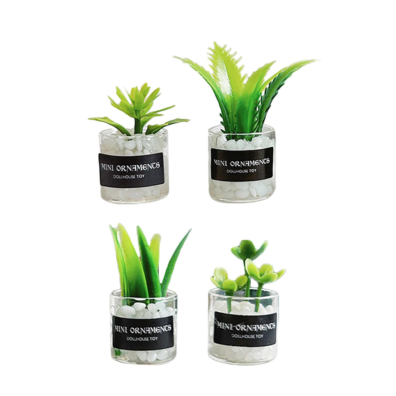 4 Pieces 1/12 Dolls House Miniature Plants Model Fake Greenery Potted Plants Simulation Plants for Dollhouse Fairy Garden Room