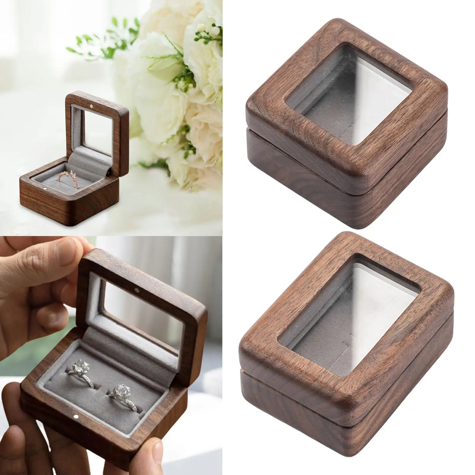 Wedding Ring Box Wooden Ring Storage Case Handmade Jewelry Storage Box for Brithday Wedding Anniversary Valentines Day Supplies