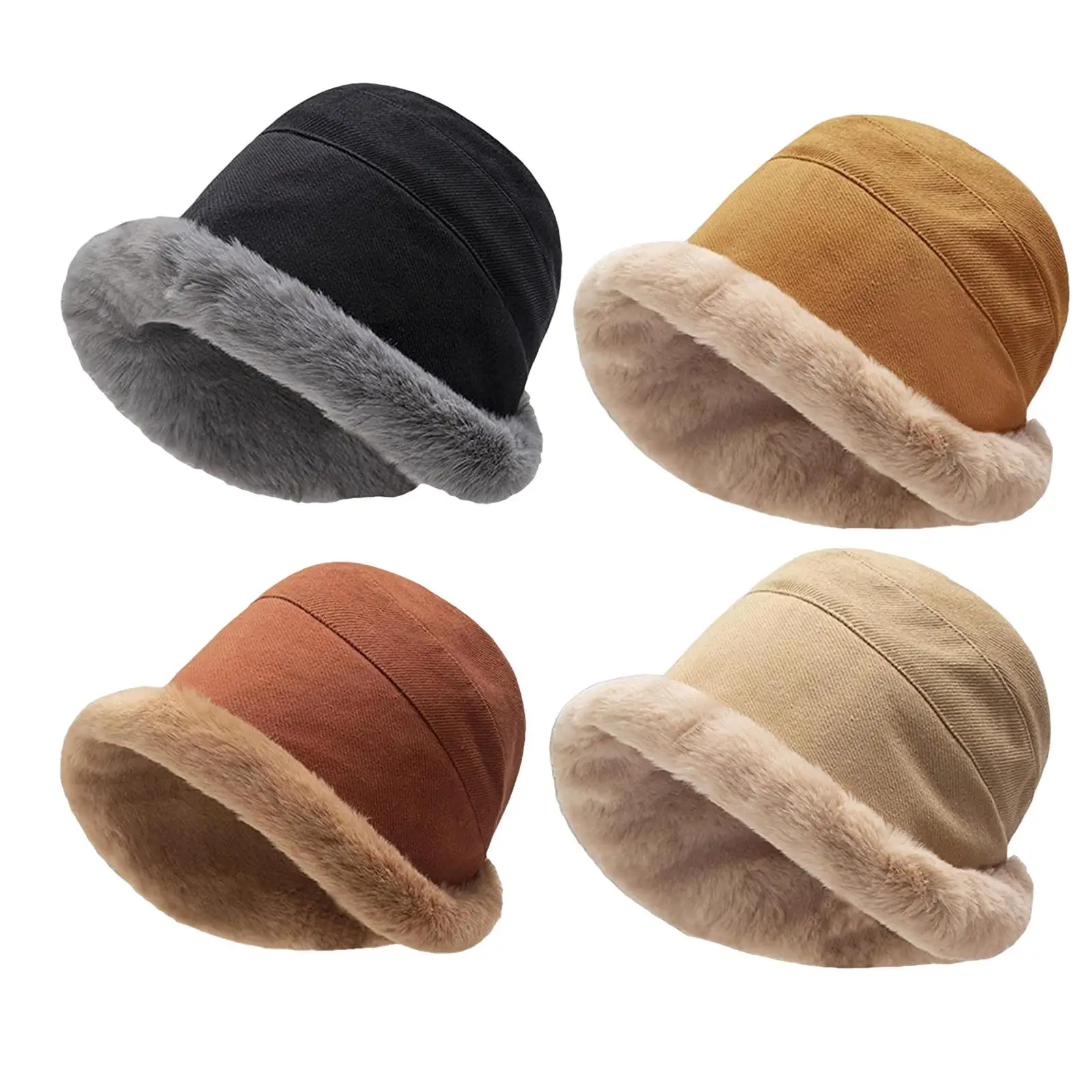 Women Winter Bucket Hat Fashion Thicken Warm Windproof Fisherman Cap for Ladies Girls