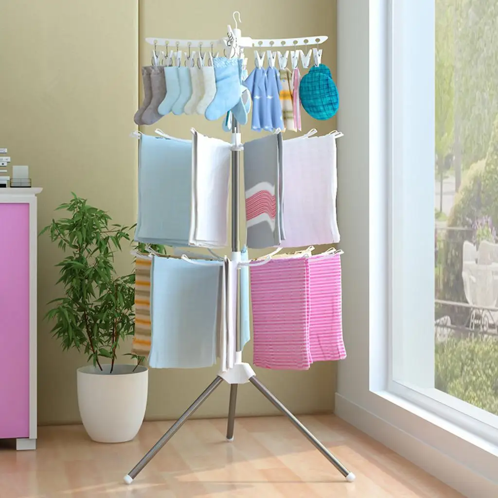 Balcony drying rack pole floor folding stainless steel clothes quilt artifact bedroom hanging towel home shelf
