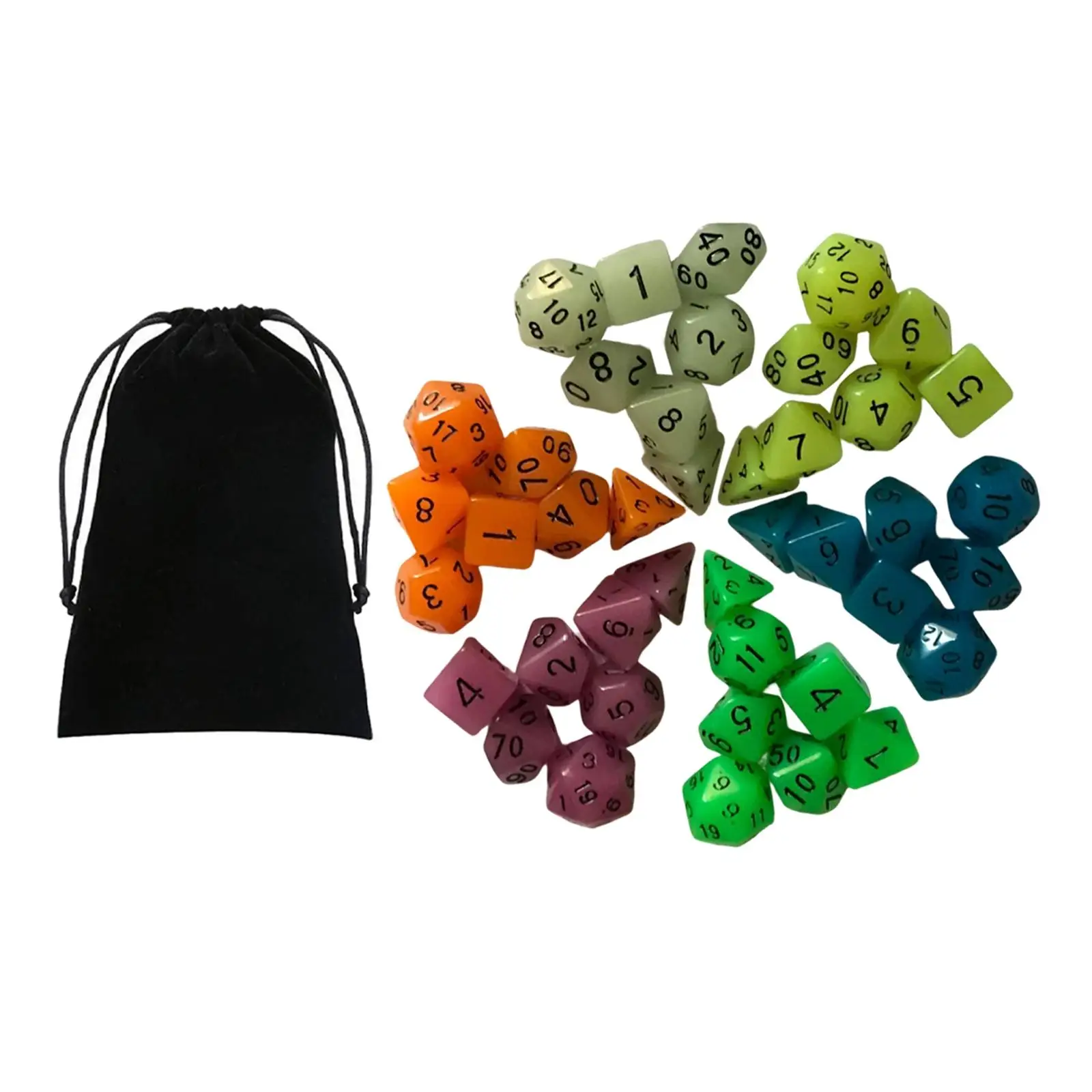 Acrylic Luminous RPG Set D8 D10 D12 D20 with Pouch Glowing Polyhedral Dices Set for DND Role Playing RPG Table Games