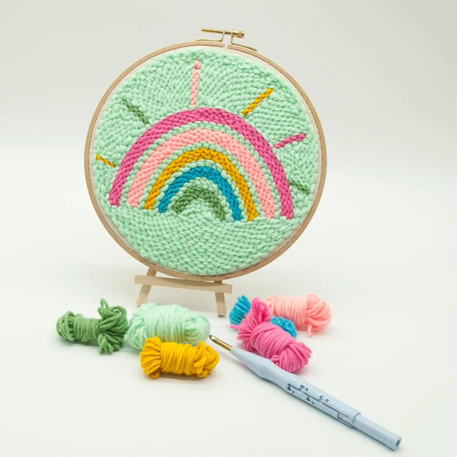Punch Needle Embroidery Starter Kits Rainbow Embroidery Hoop Instructions Sewing Needlework Fabric Pattern Hand Craft Beginner