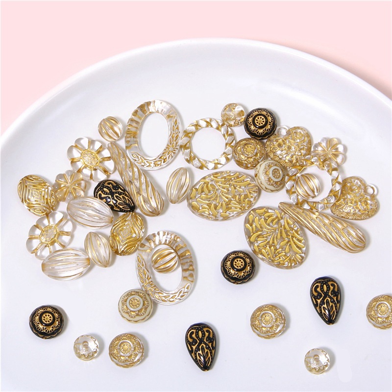 Retro Smaragd Gold Farbe Zeichnung Flache Acryl Barock Perle Für Schmuck Machen DIY Ohrring Halskette Armband Zubehör Liefert – Detail 3