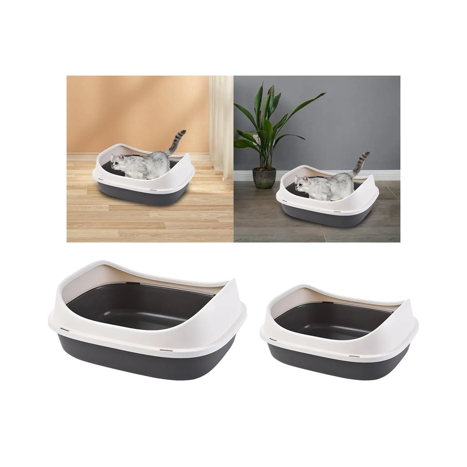 Open Top Cat Litter Box Pet Bedpan with Scatter Shield and Scoop Litter Pan for Kitty Small Medium Cats Pets Bunny Rabbit