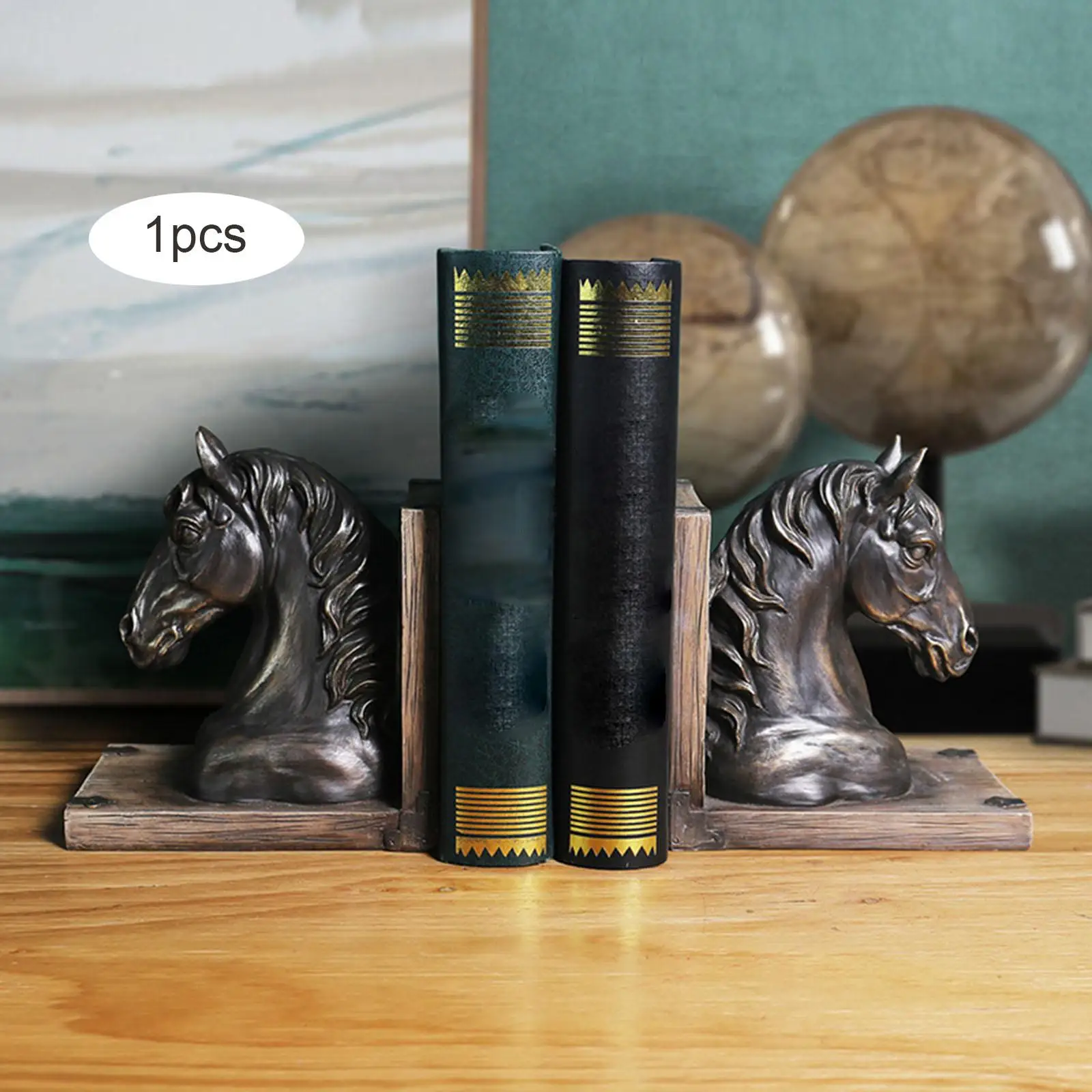 Vintage Horse Head Statue Resin Figurine Decorative Bookend Book Stopper Animal Sculpture Book Stand Desk Shelf Decoration