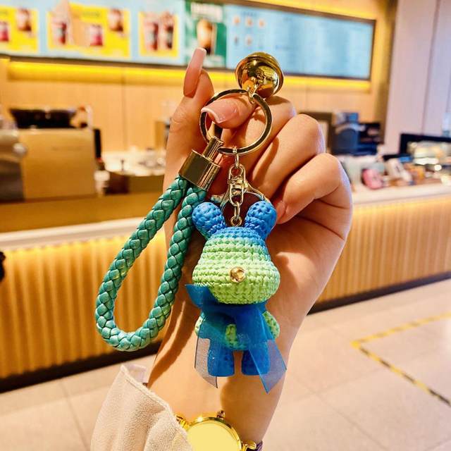 Bunny Keychain Gradient Color Cartoon Stainless Bell Rainbow Colors  Decorate Bow-knot Phone Car Couple Gift Bunny Bag Pendant Collection  Supply,Black 