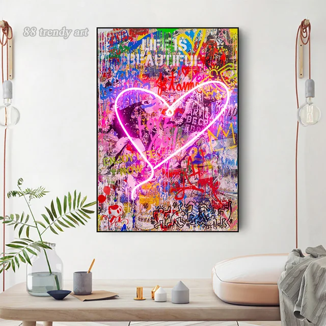 Buy Trendy Graffiti Heart Art. Neon Hot Pink Pop Love Painting. Online in  India 