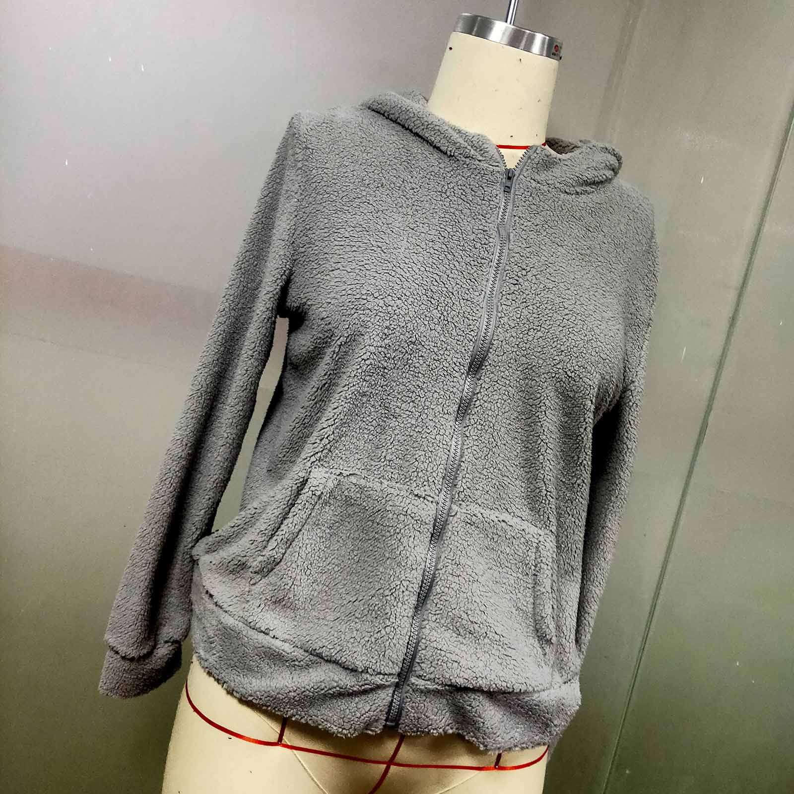 Title 21, Women Fleece Hooded Jacket Solid Lamb Cashmere ...