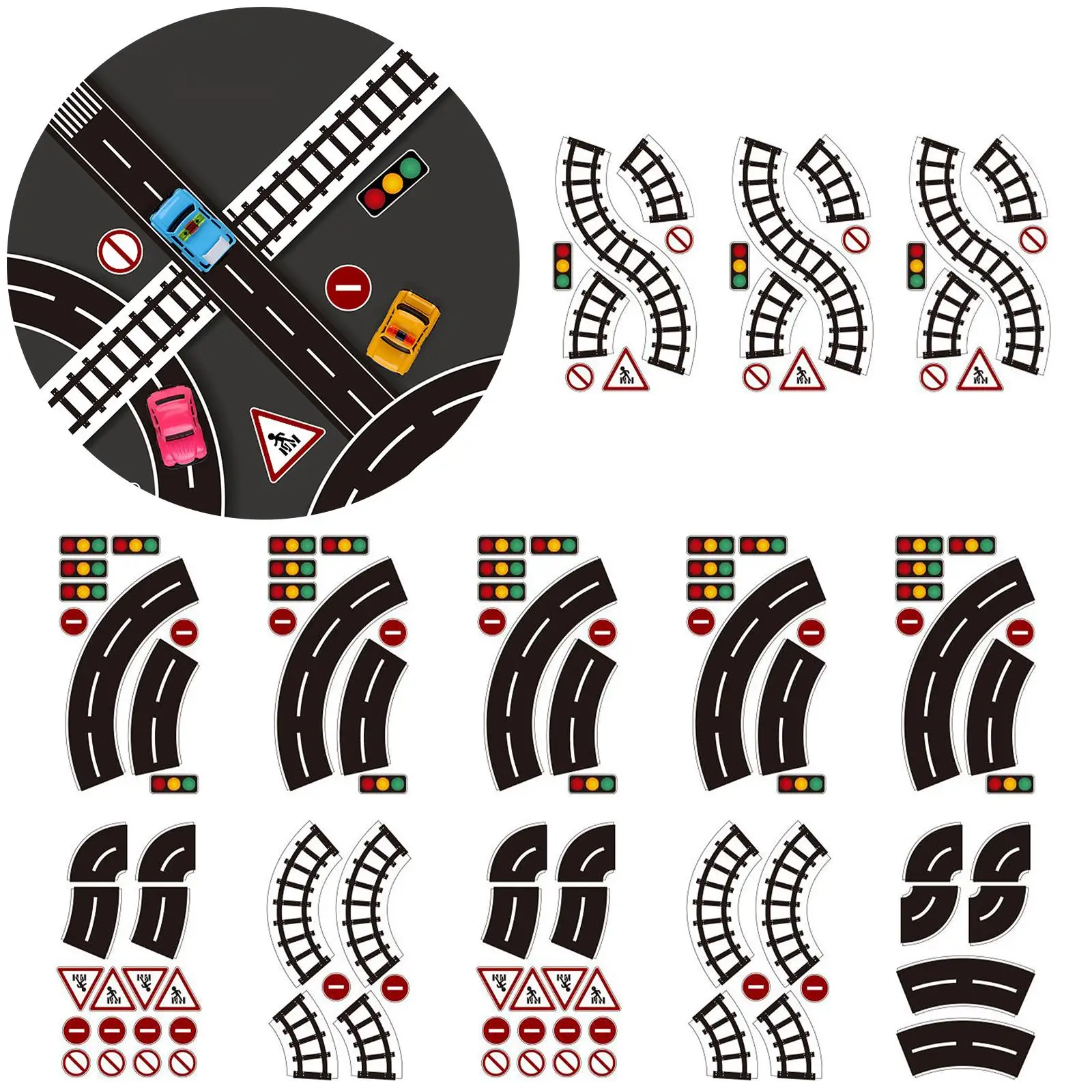 16 Pieces Race Car Track Road Tape Traffic Sign Stickers Train Track Model Black Road Tape DIY Traffic Sign Traffic Road Sticker