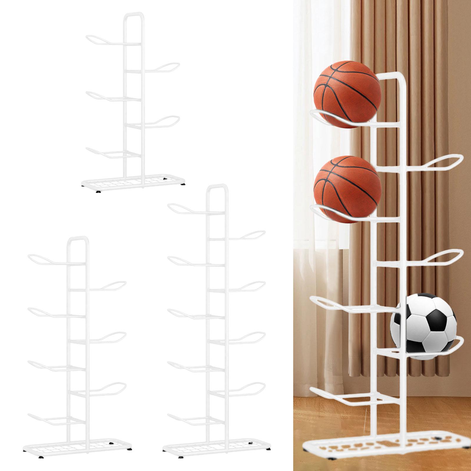 Sports Equipment Organizer Ball Storage Shelf Vertical Iron Indoor Basketball Rack Multi Layers Ball Rack for Rackets Bedroom