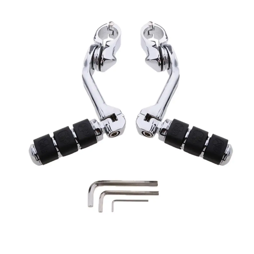 Footpegs Chrome Pedal Feet with Clamp Long Angled Adjustable Accessories 2mm