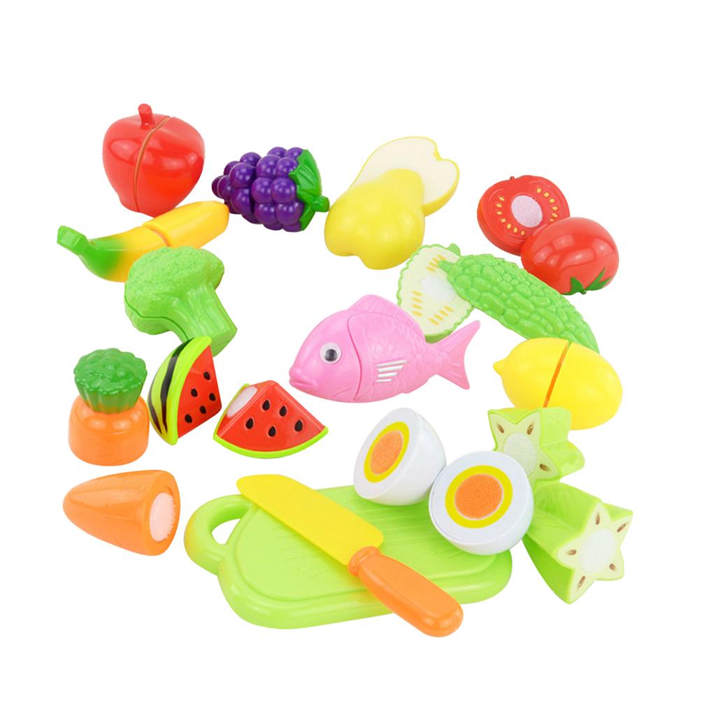 Plastic Fruit Vegetables Kitchen Slice Pretend Cut Set Kids Role Play Toys#A