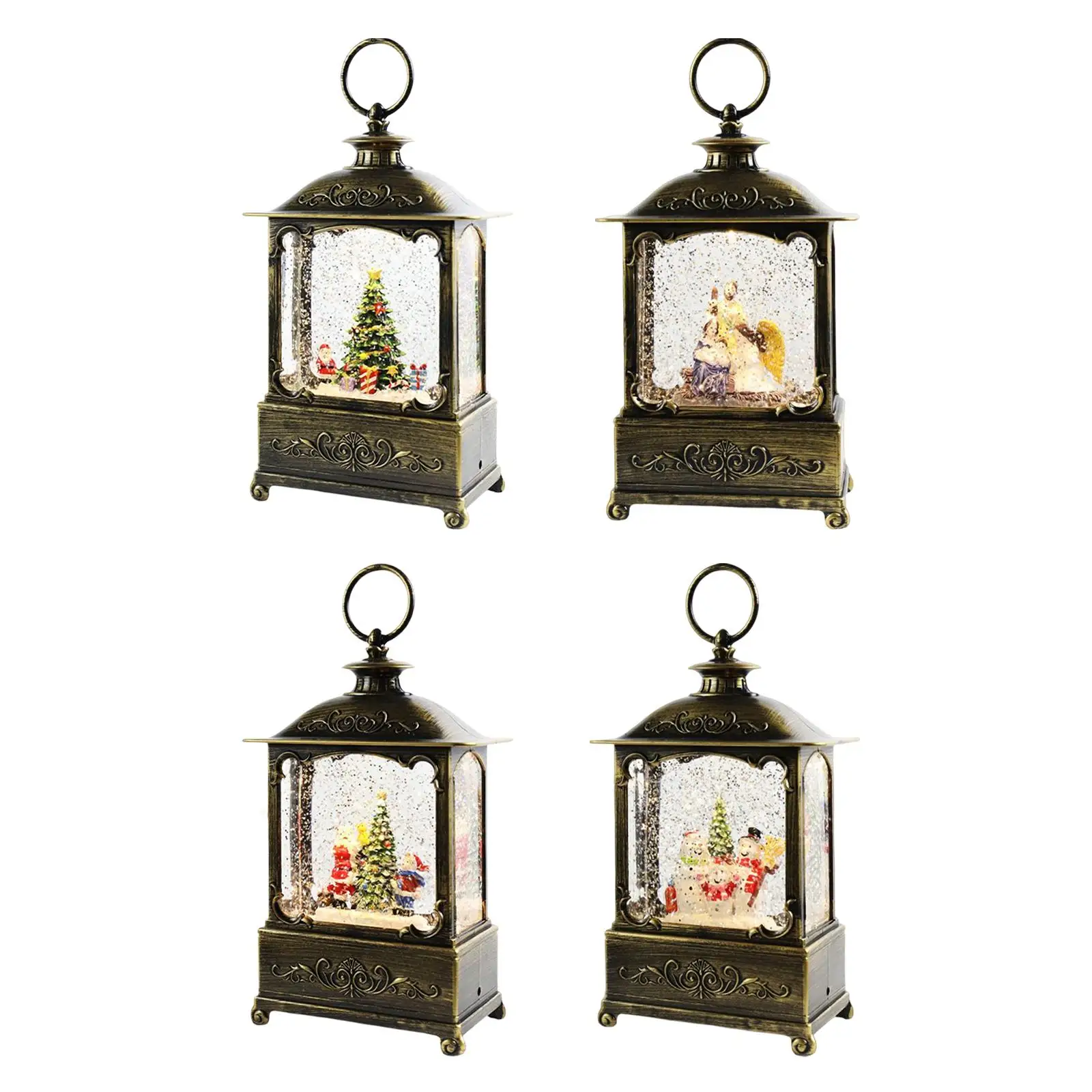 Christmas Music Box Lantern Rotatable Battery Operated Wind Lamp Ornament