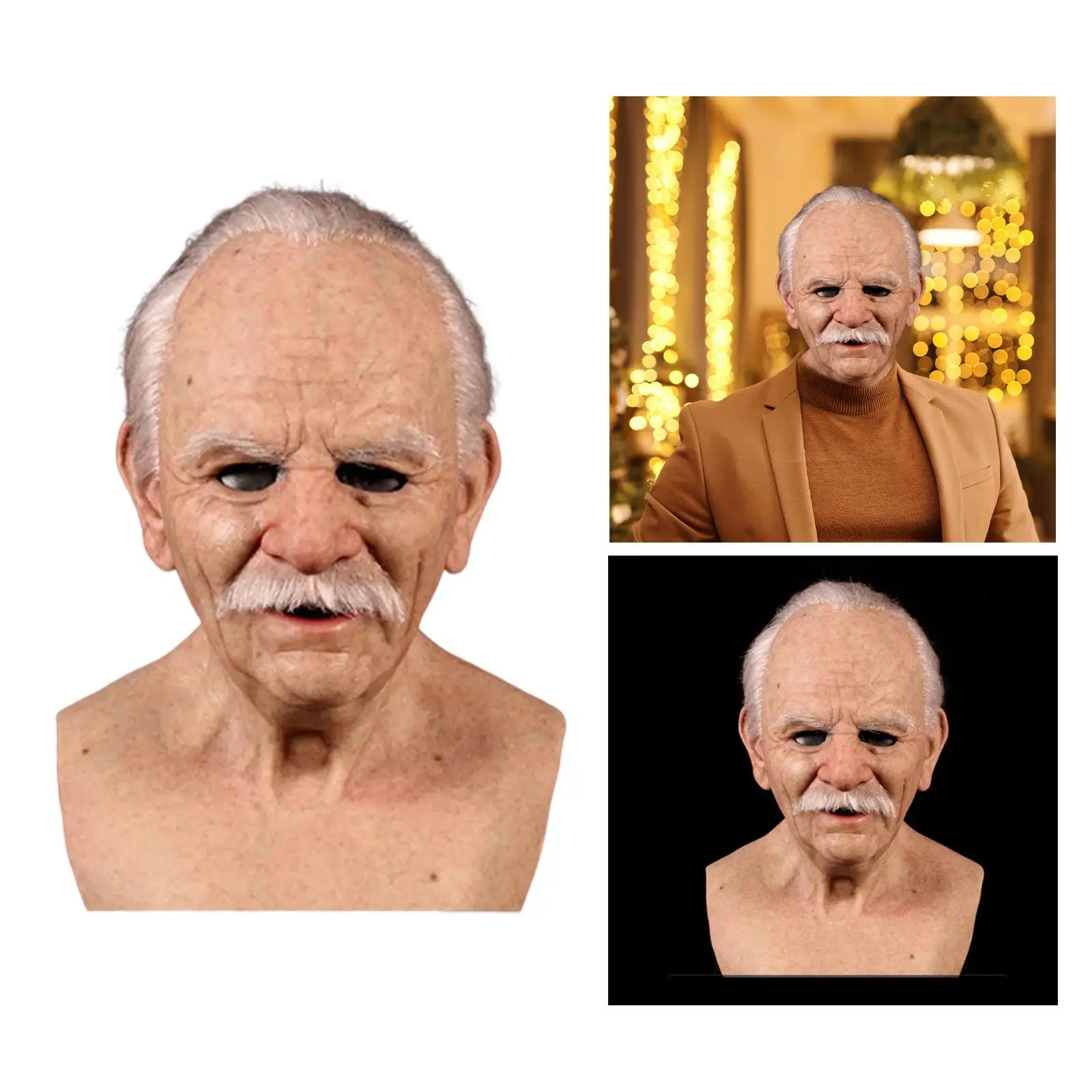Funny Latex Mask Old Man Woman Head  for Christmas Halloween Party