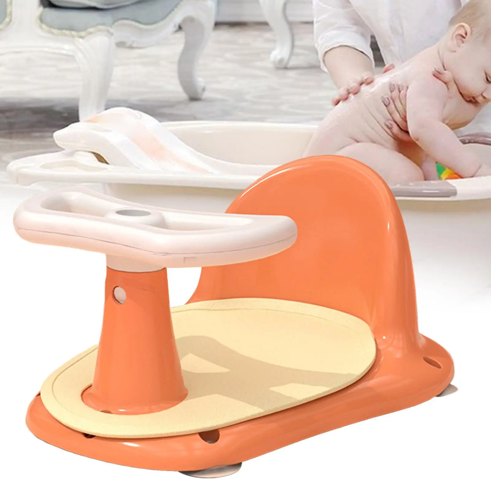 Cute Infant Bath Tub Seat Tub Sitting up with Anti Slip Mat Suction Bath Seat Support Steering Wheel Design for Baby Newborn