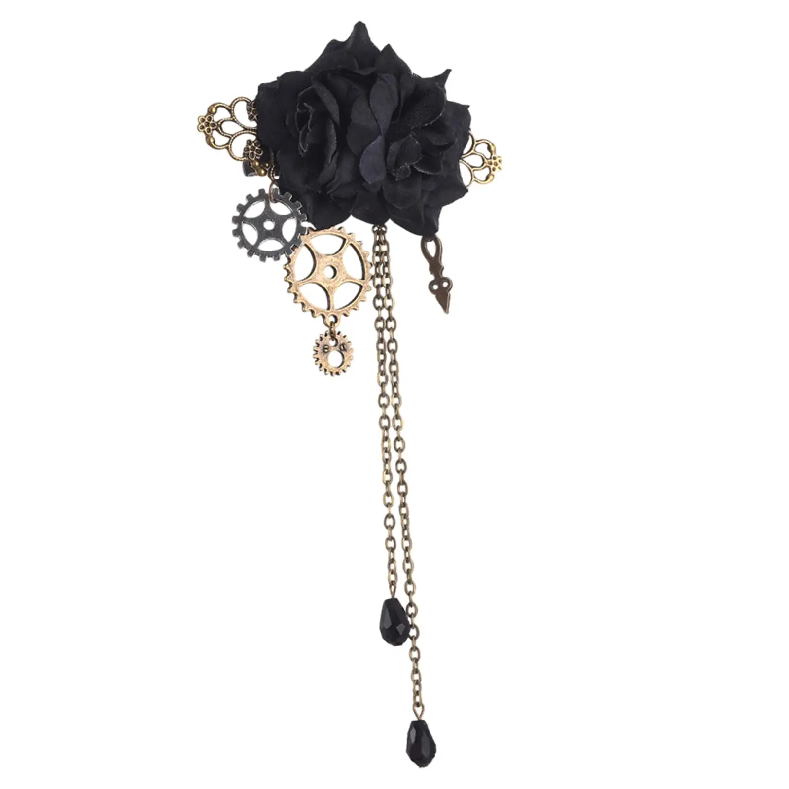 Punk Mechanical Hairpin Steampunk Gear Brooch with Tassels for Dress Shirts