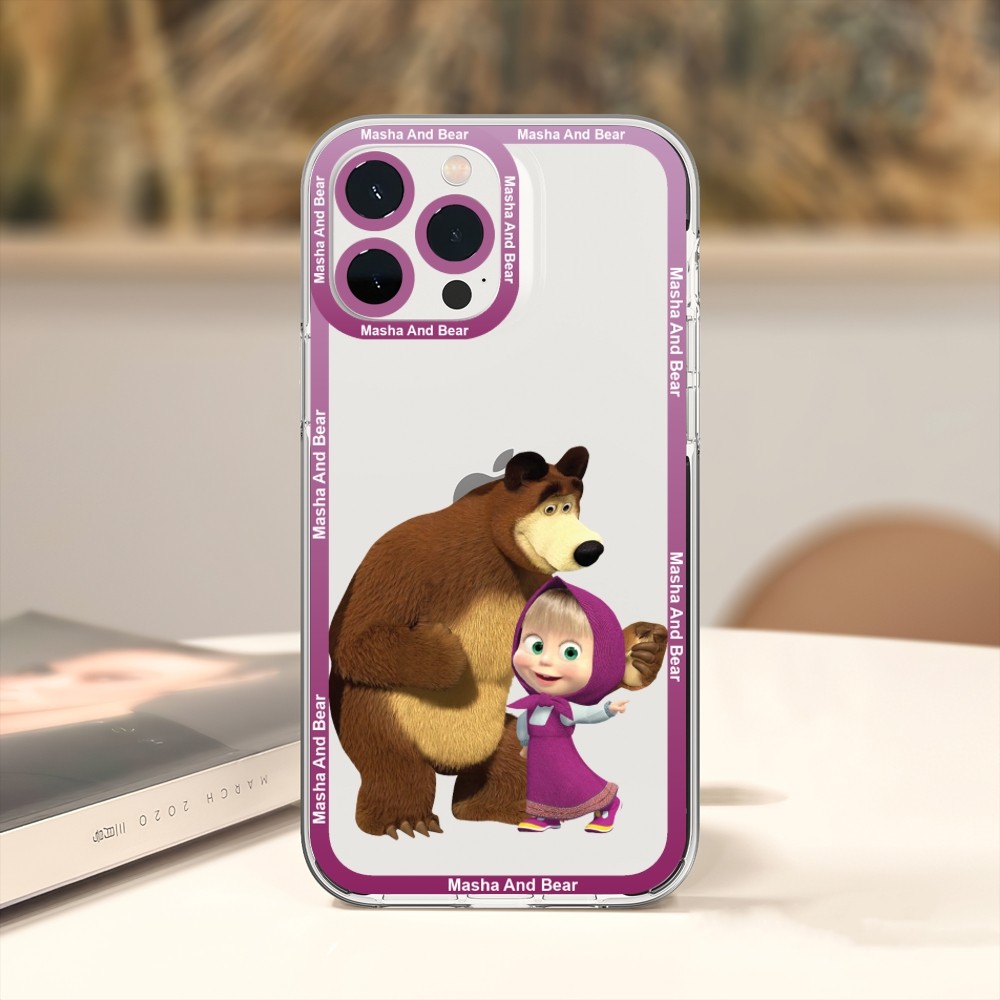 Чехол M-Masha для телефона с русской анимацией B-Bear для iPhone 11 12 Mini  13 14 Pro Max, прозрачный чехол | AliExpress