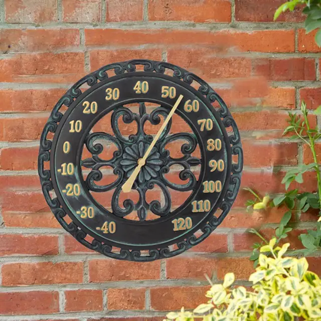 Cardinal Indoor Outdoor Wall Clock & Thermometer , Copper Verdigris