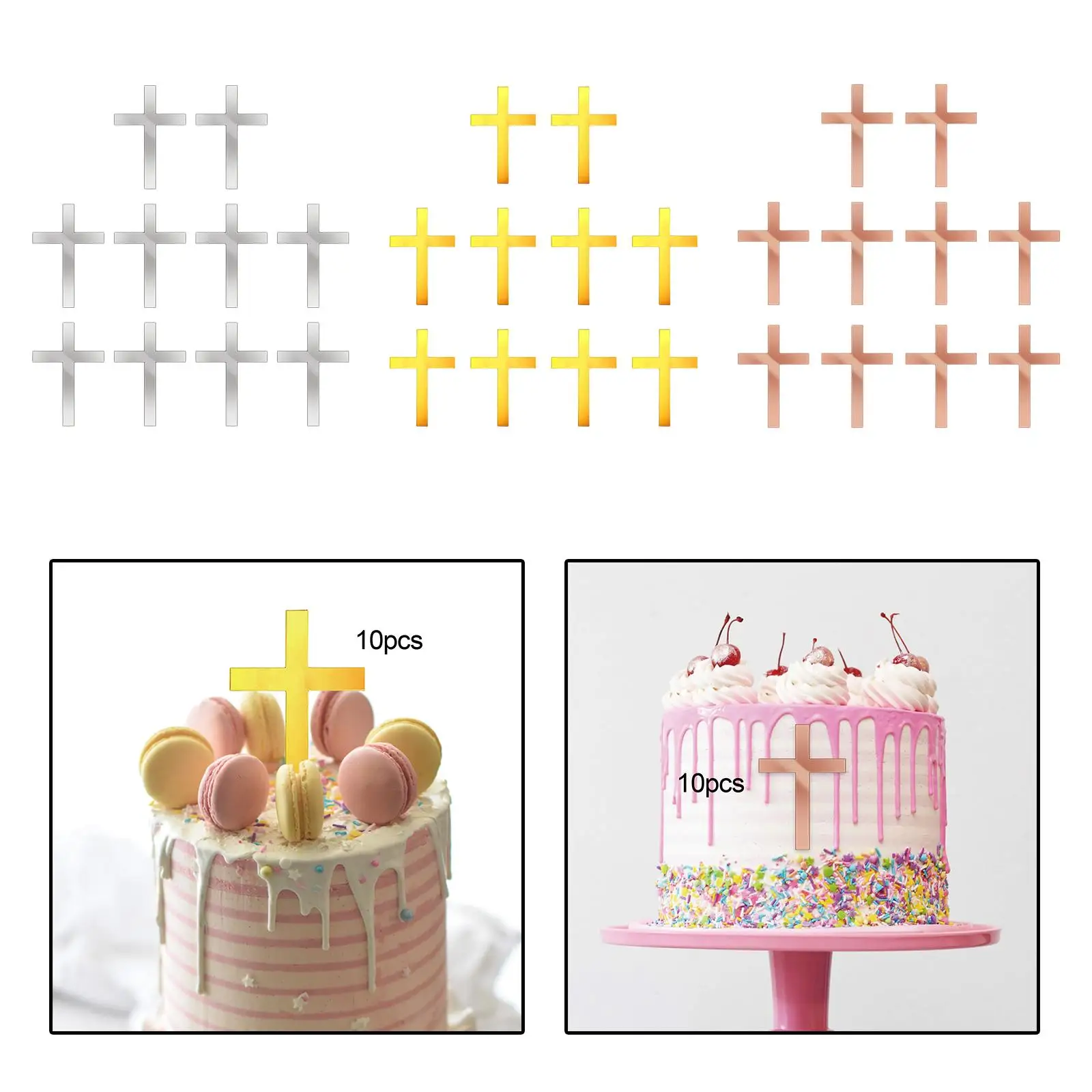 10 Pieces Acrylic Cross Cake Topper for New Year Thanksgiving Anniversary