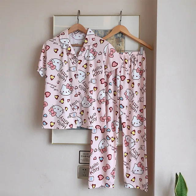 Oxidado Cintura lavar Hello Kitty Clothing Women | Pajama Set Short Sleeve Kitty | Hello Kitty  Home Clothing - Polo Shirts - Aliexpress