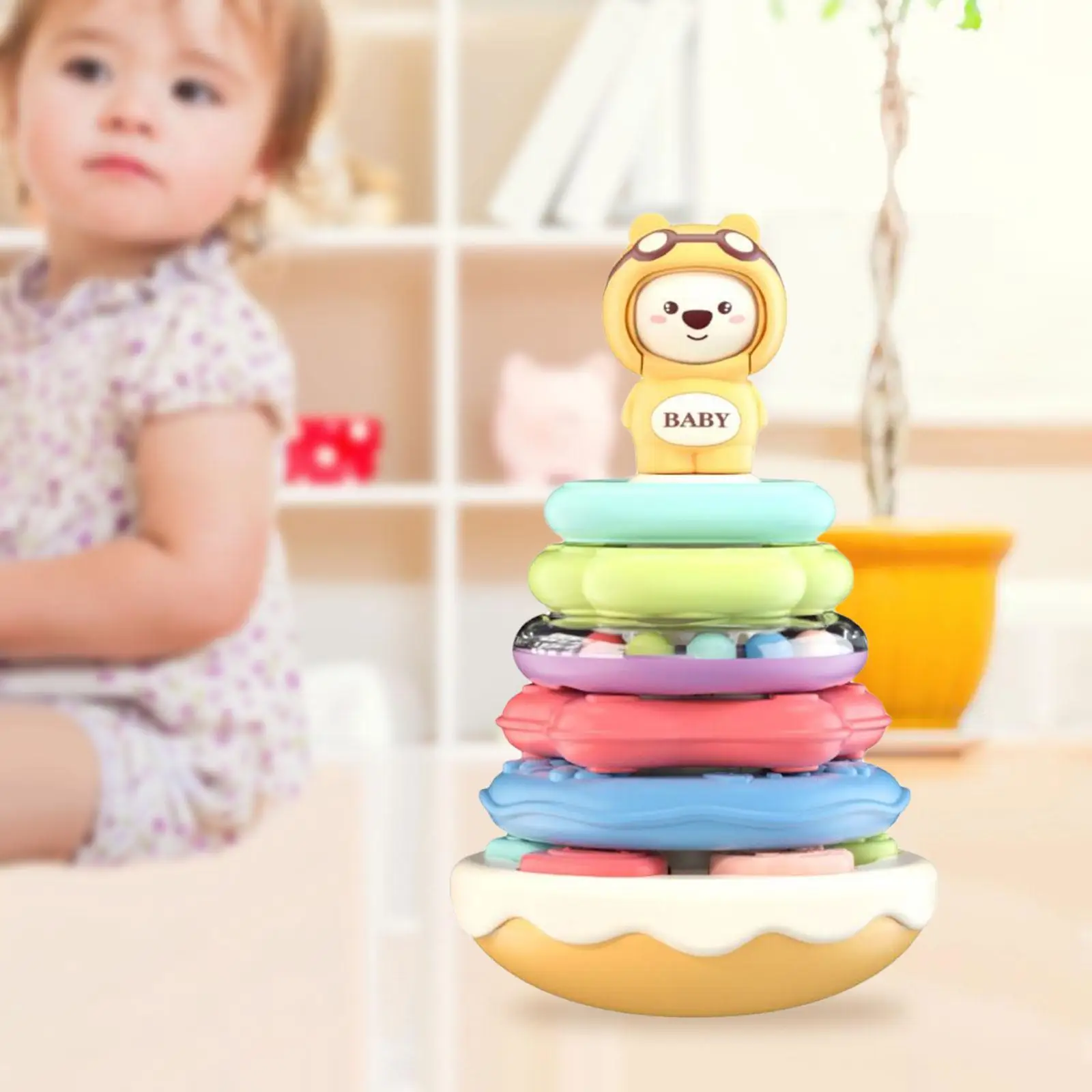 Tumbler Stacking Tower Shape Match Montessori with Music Nesting Circle Toy  Change Rattle Toy for 3-12 Month 