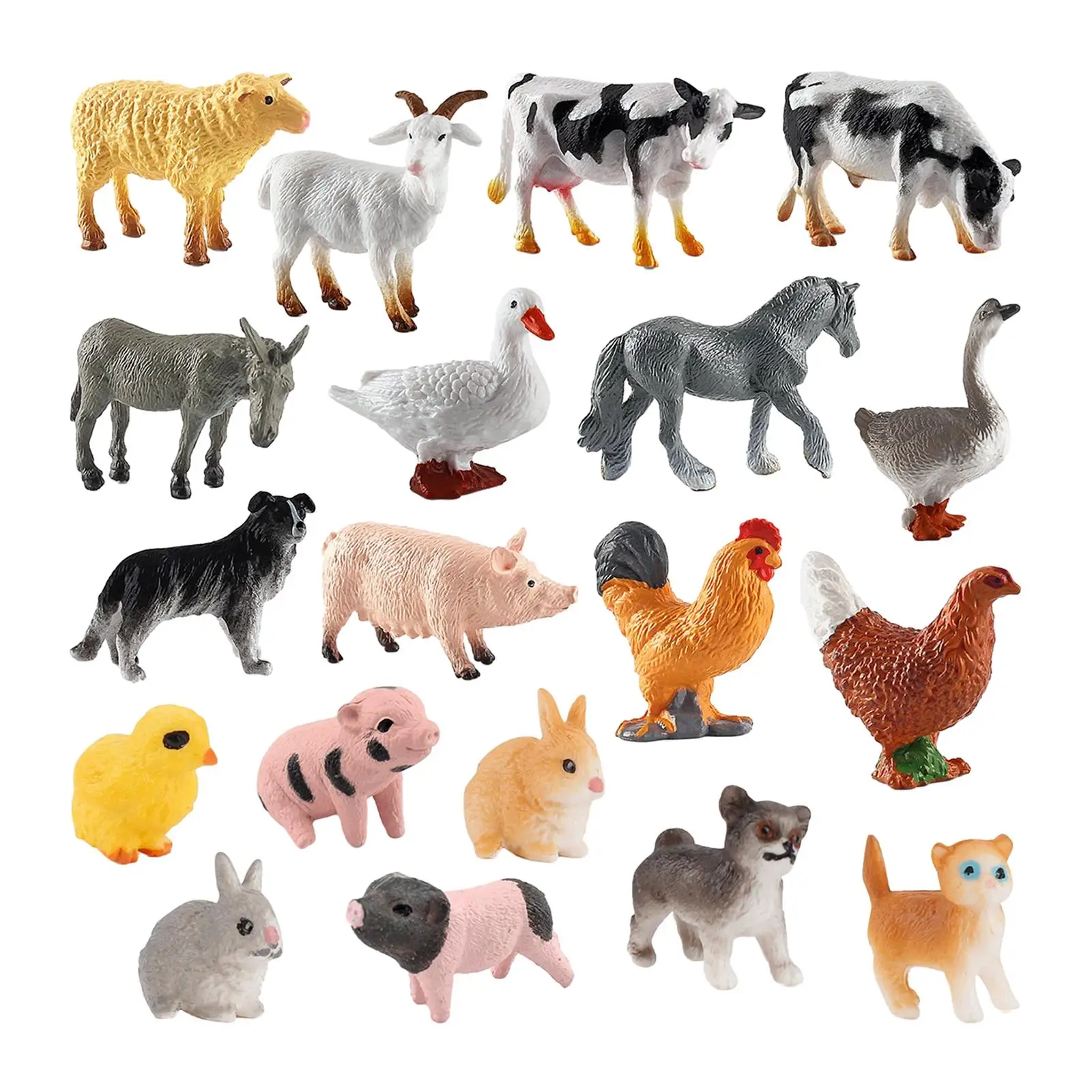 19 Pieces Farm Animal Model Set Dog Horse Chicken for Educational Learning Toys
