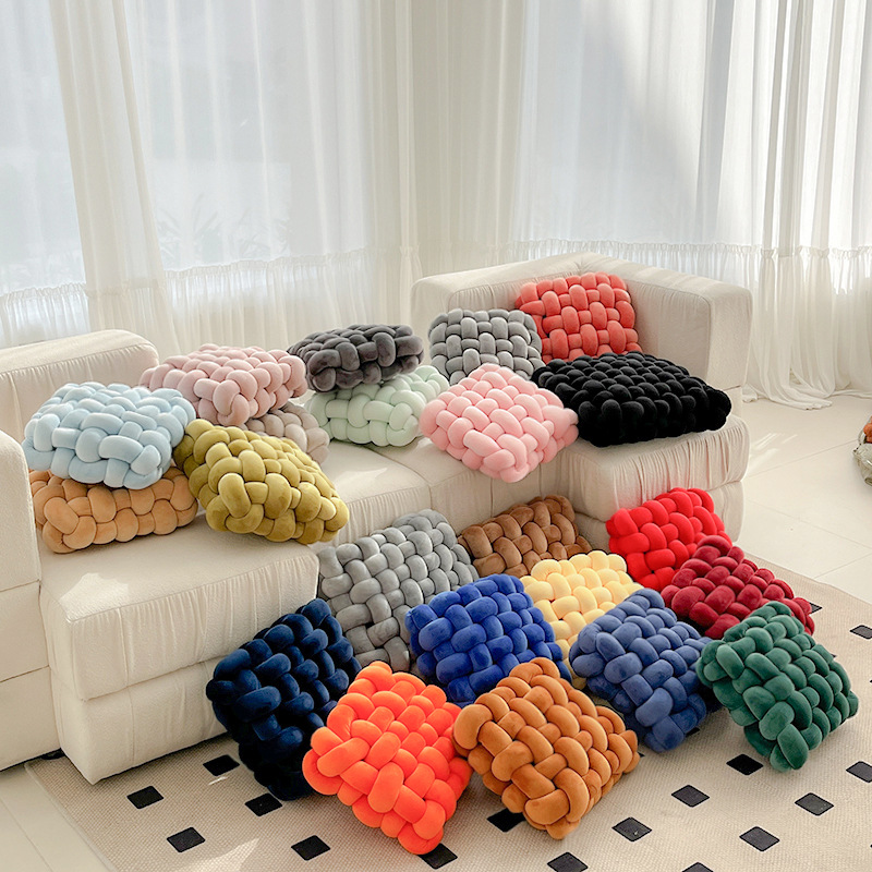 Hand Woven Knot Square Seat Cushion │ Wool Solid Color Throw