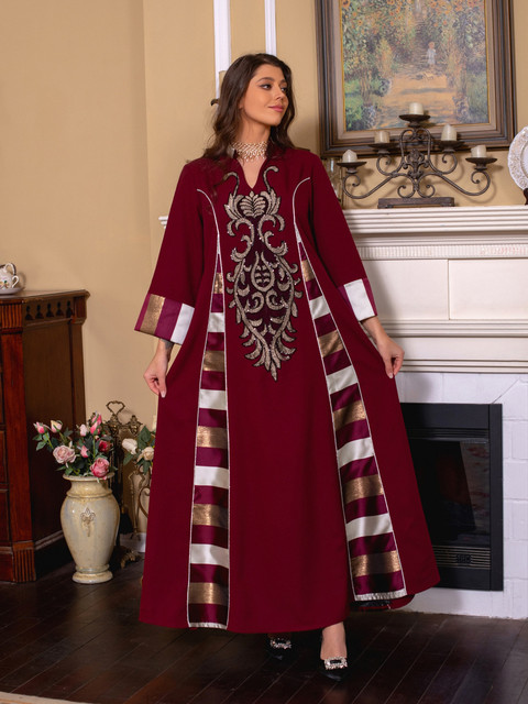 Eid-vestido Abaya musulmán con cuello levantado para mujer