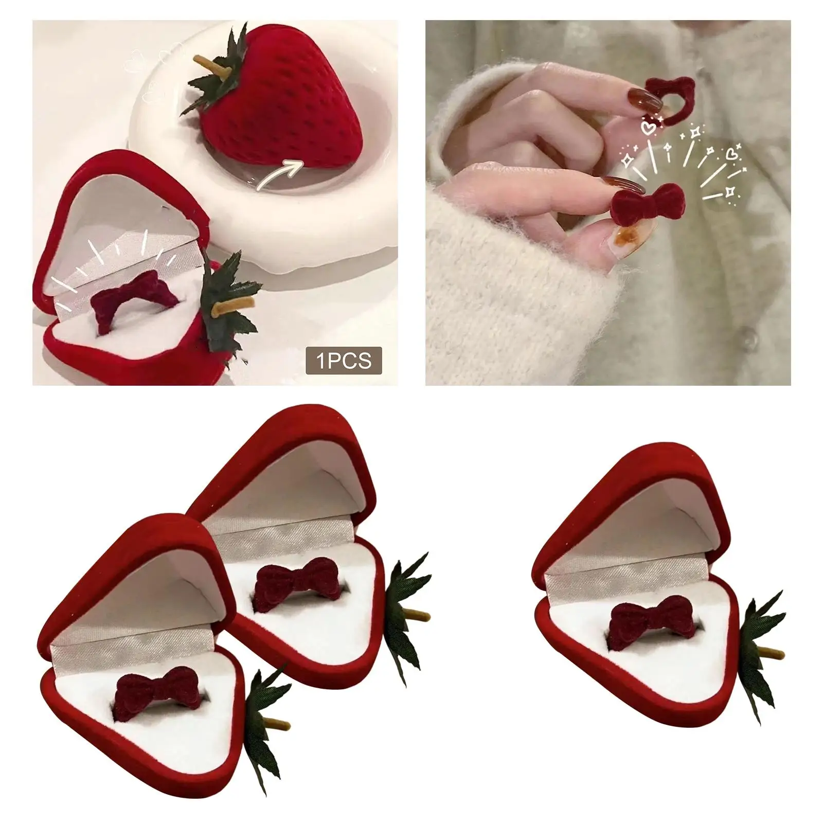 Velvet Rings Storage Case with Adjustable Ring Jewellry Display for Proposal Ceremony Wedding Engagement Valentine`S Day Gift