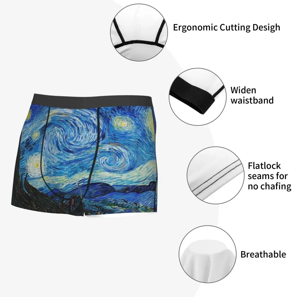 sexy men's panties Men's Starry Night Underwear Van Gogh Galaxy Humor Boxer Briefs Shorts Panties Homme Polyester Underpants Plus Size cheap boxers