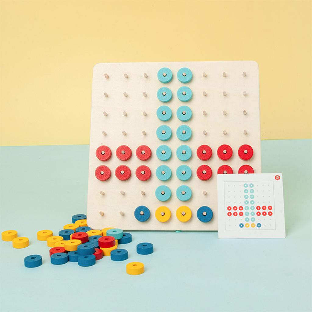 Wood Color Assorting Stacking Pegs Develop Matching Interactive Puzzles Toy