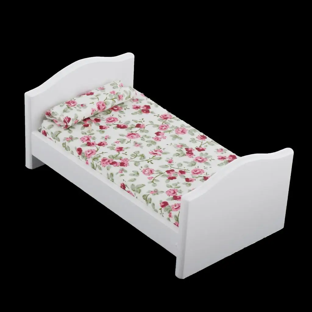 1:12 Dollhouse Bedroom Furniture Set - White Bed  Mattress  - Doll