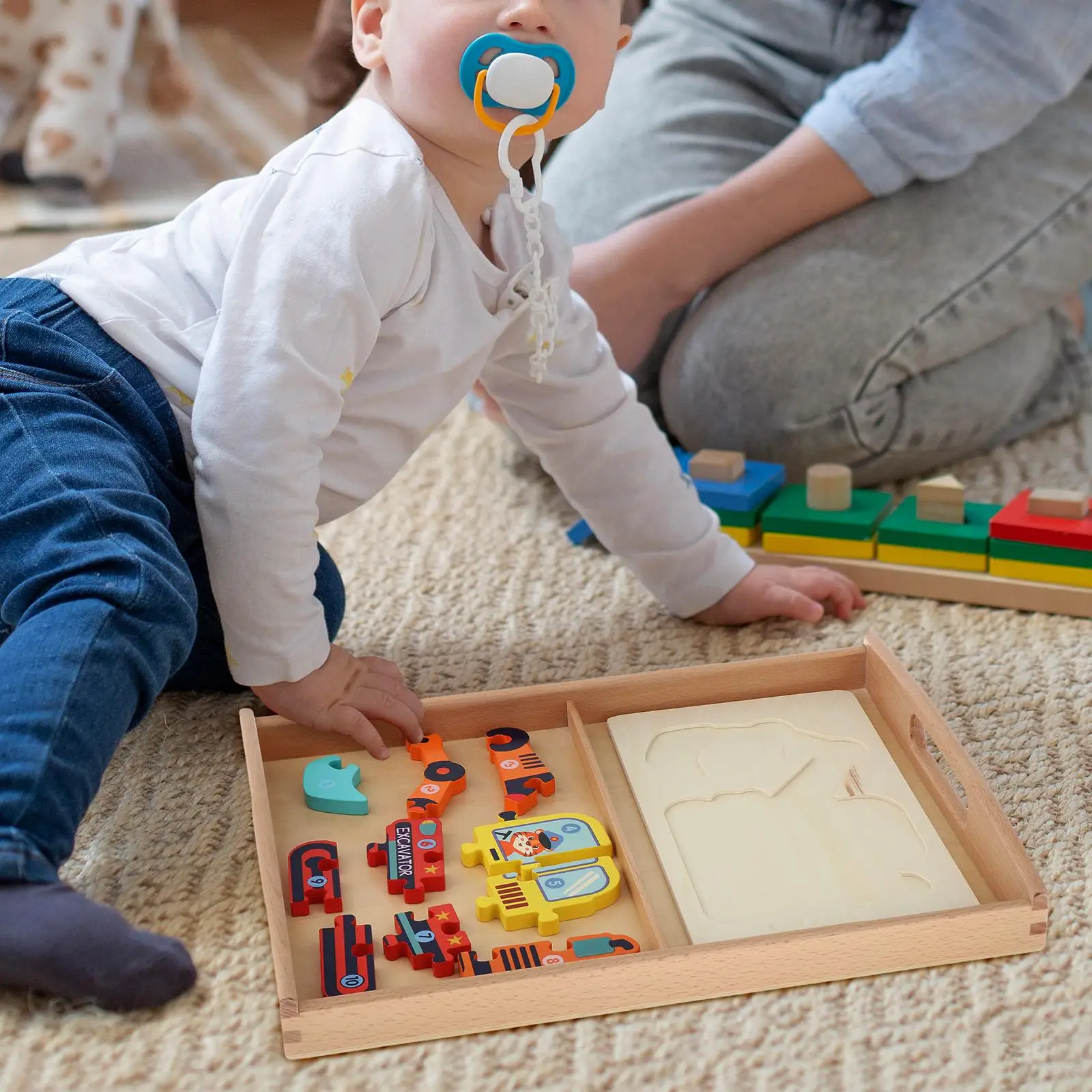 Montessori Wooden Sorting Tray Two Sections Cognitive Gift with Handles Montessori Sand Tray for Preschoolers Card Display Kids