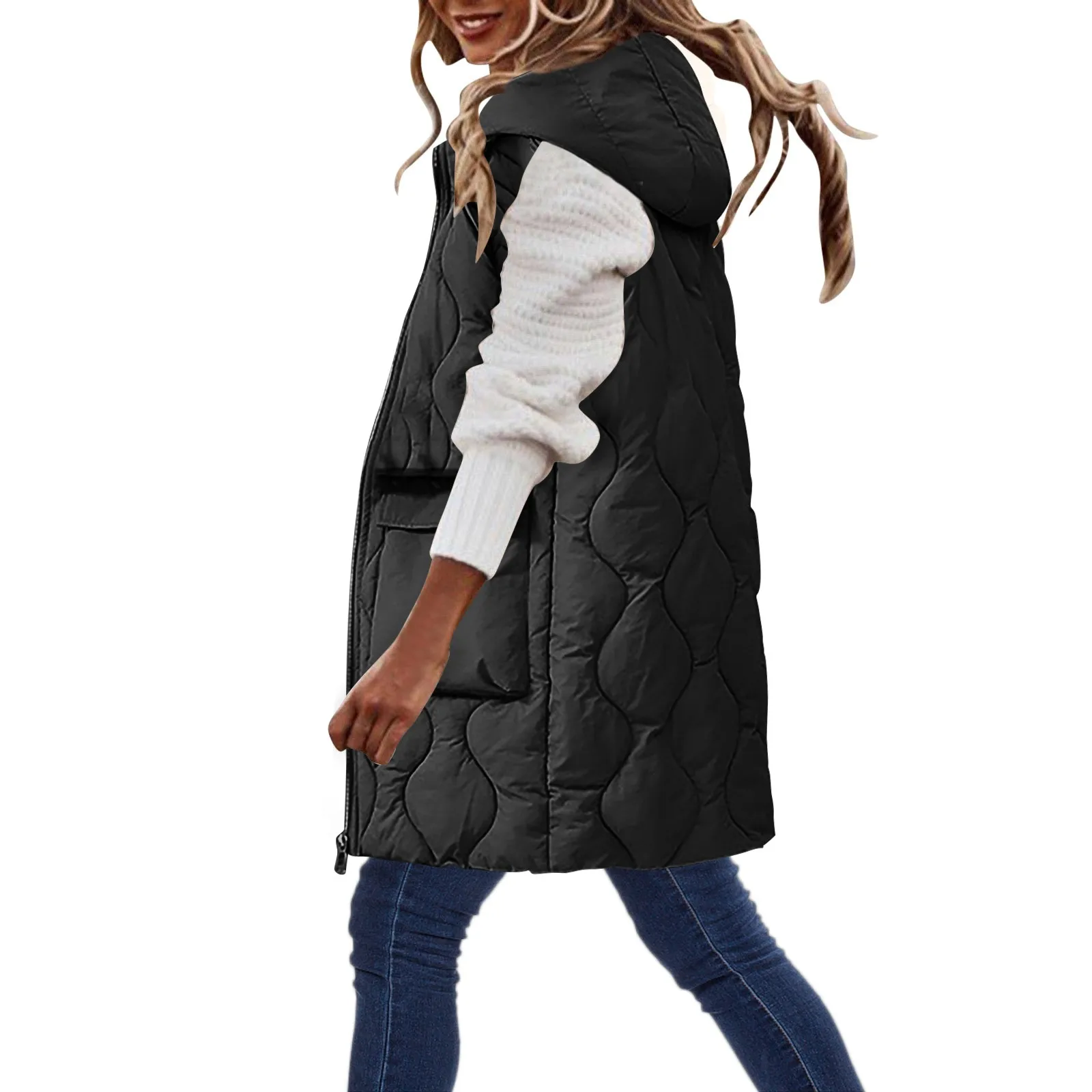 Winter Warm Medium Length Vestes Women's Sleeveless Hooded Vests Coat Ladies Loose Pockets Casual Zipper Jacket Waistcoat Female