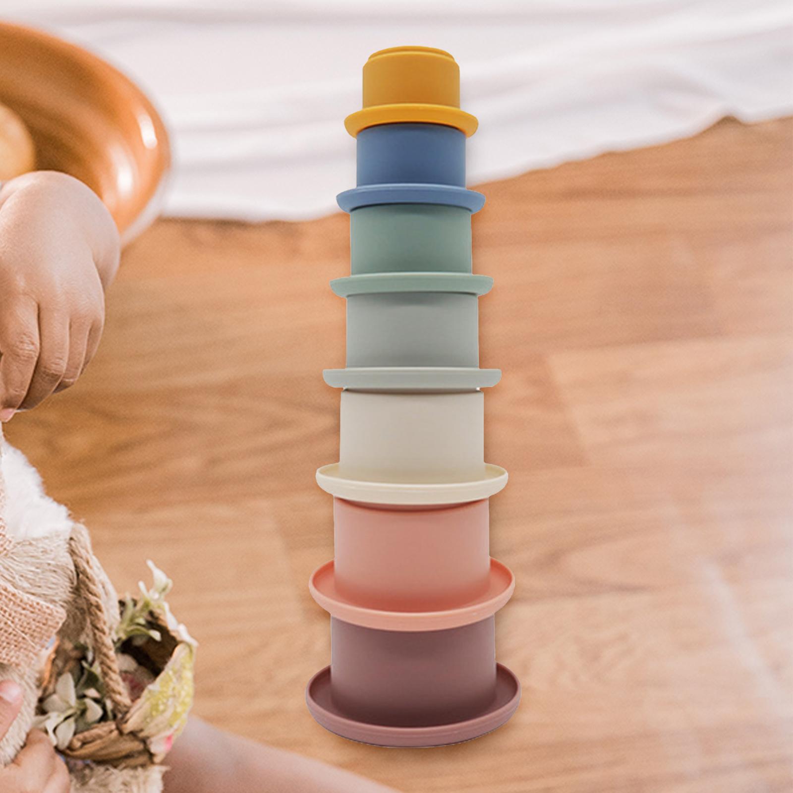 7pcs Toddlers Stacking Cups Soft Bath Toy w/ Drain Holes Educational Toy for 12 18 24 Month 1-3 Years