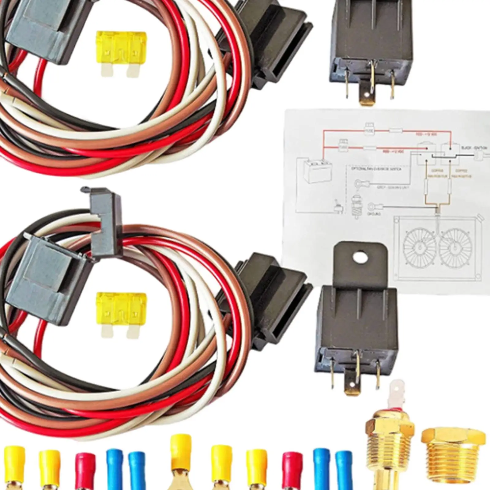 40 Amp Dual Electric Fan Wiring Kit Automotive Wire Harness Fan Tail Connectors 185 Degree On 175 Off Temperature Switch Replace