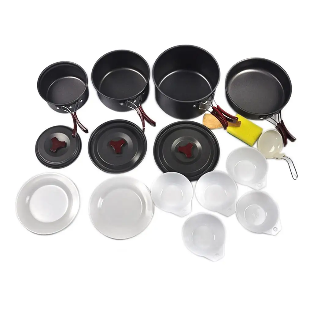 15PCS Camping Cookware Mess,  Lightweight Outdoor  for Family Hiking, Picnic(Pot, Frying Pan, Bowls, , Spoon)