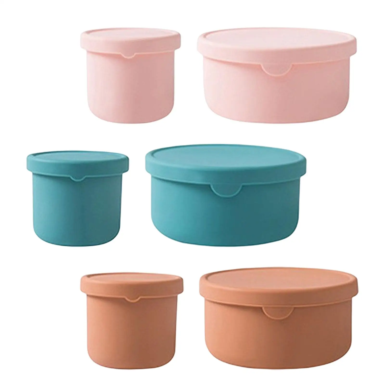 Hard Silicone Box for Lunch Leakproof Round with Lid Storage Bento Food Container Portable Single Color for Microwave