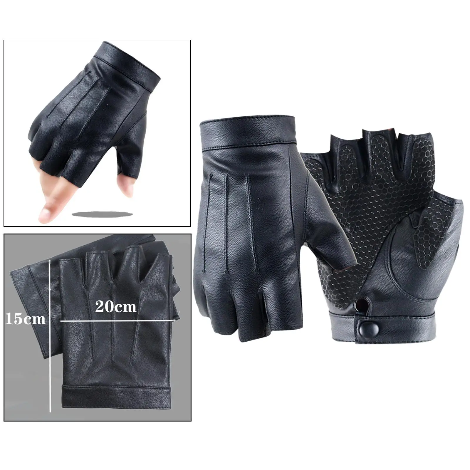 PU Leather Gloves Protection Non Slip Half Finger Gloves for Women Men