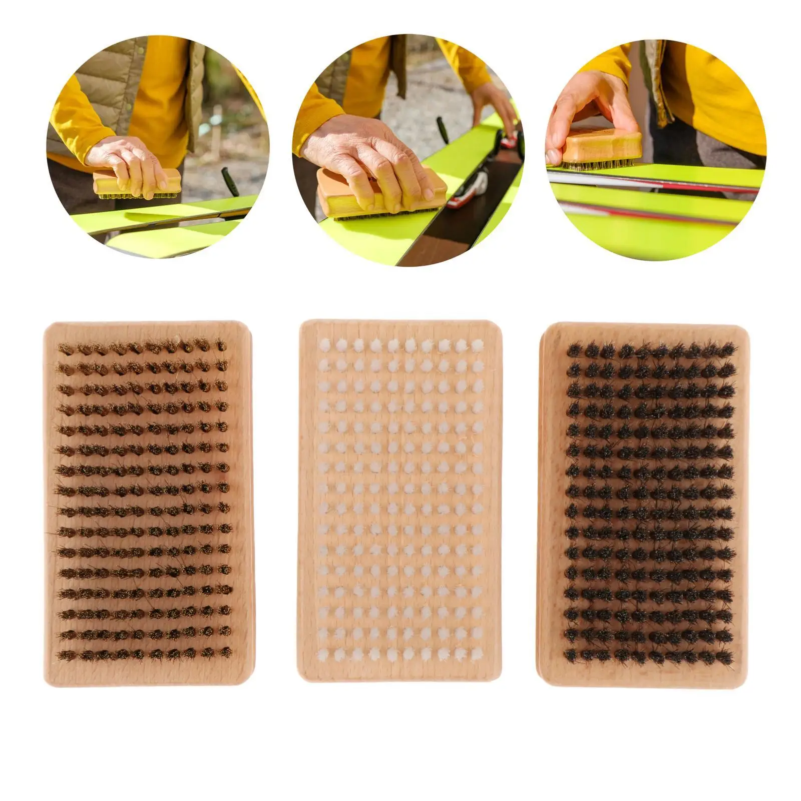 3Pcs Snowboard Wax Brush Kit Horsehair Brush Portable Convenient Durable Ski Brushes for Ski Outdoor Sports Traveling Snowboard