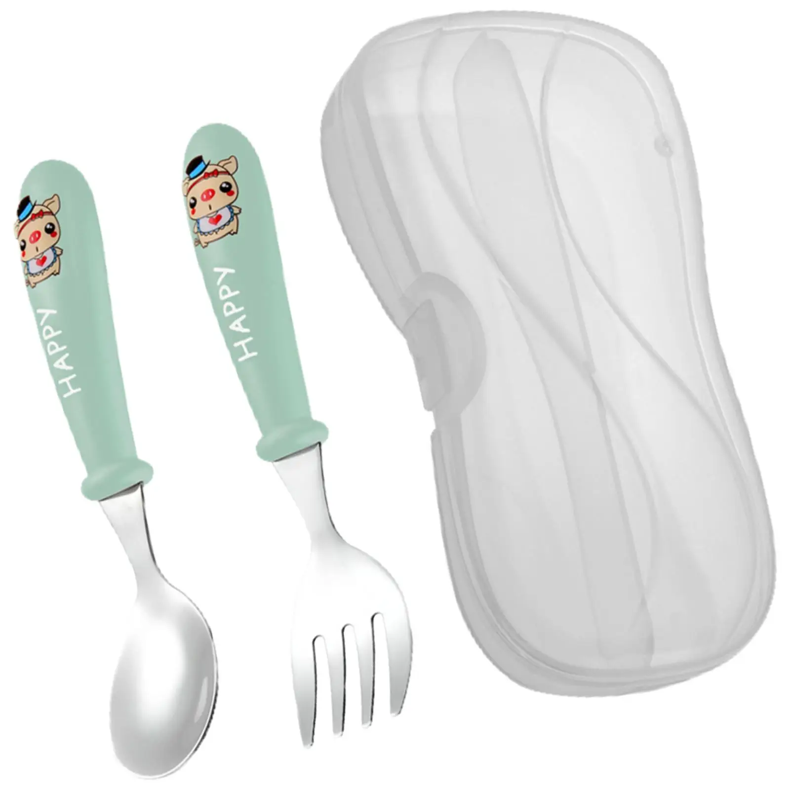 Stainless Steel Spoon Fork Set with Box Dinnerware 2 Pieces Kids Tableware for Travel Baby