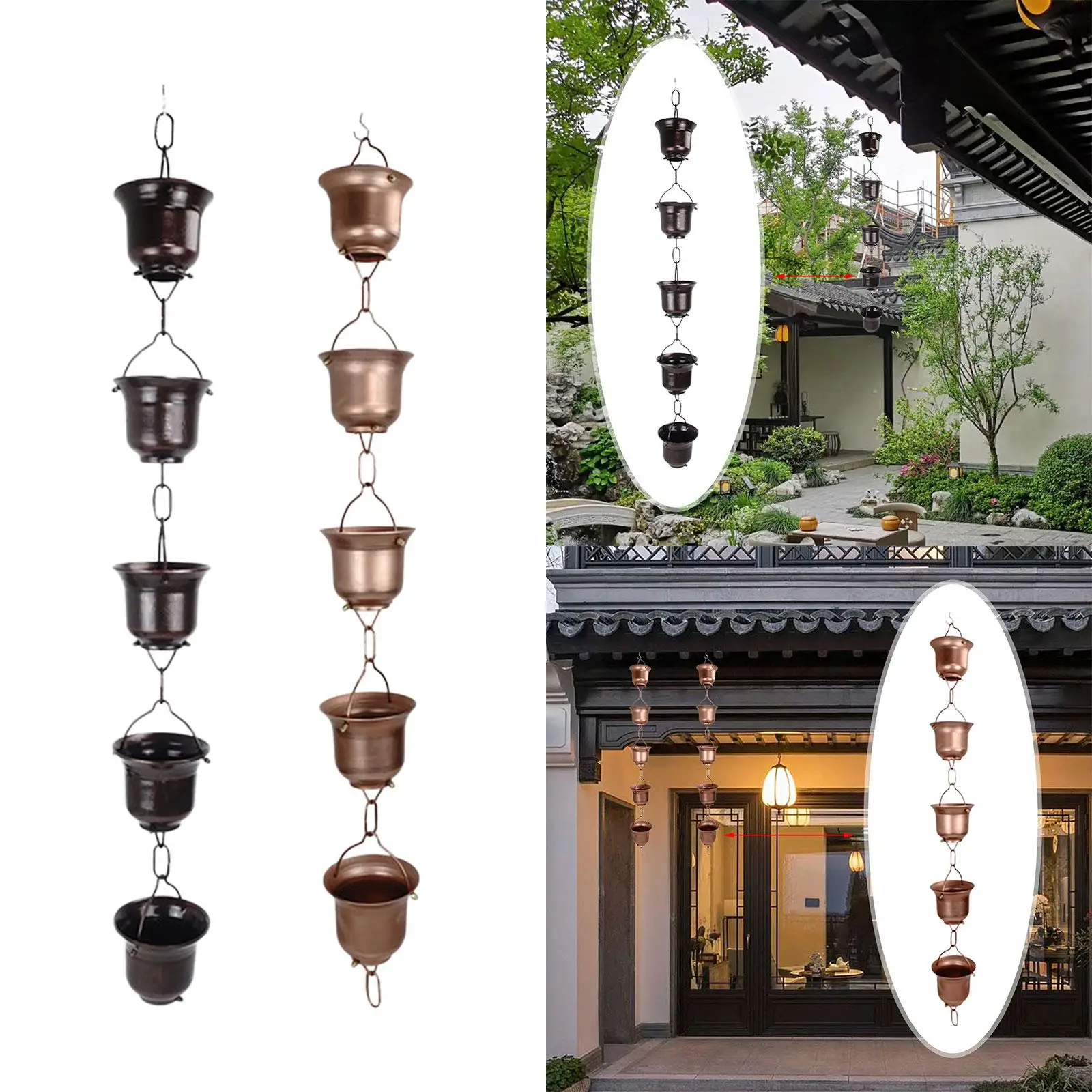 Metal Rainwater Catcher Chain Rain Collectors Cups Replace Decorative Functional Rain Chains for Yard Outdoor Sheds Garden Home